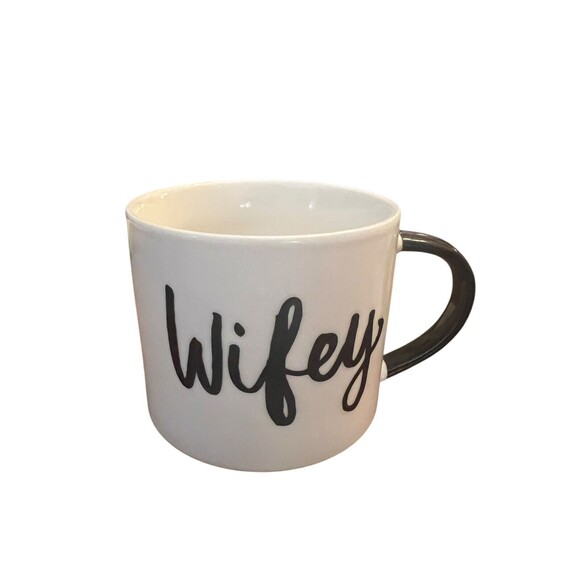 Wifey Hubby Porcelain Coffee Cup Mugs Set Stackable Newlyweds Married Life Cute - Picture 7 of 8